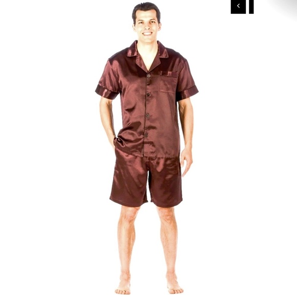 Noble Mount Men's Satin Pajama Set in Burgundy size Large - Picture 1 of 8